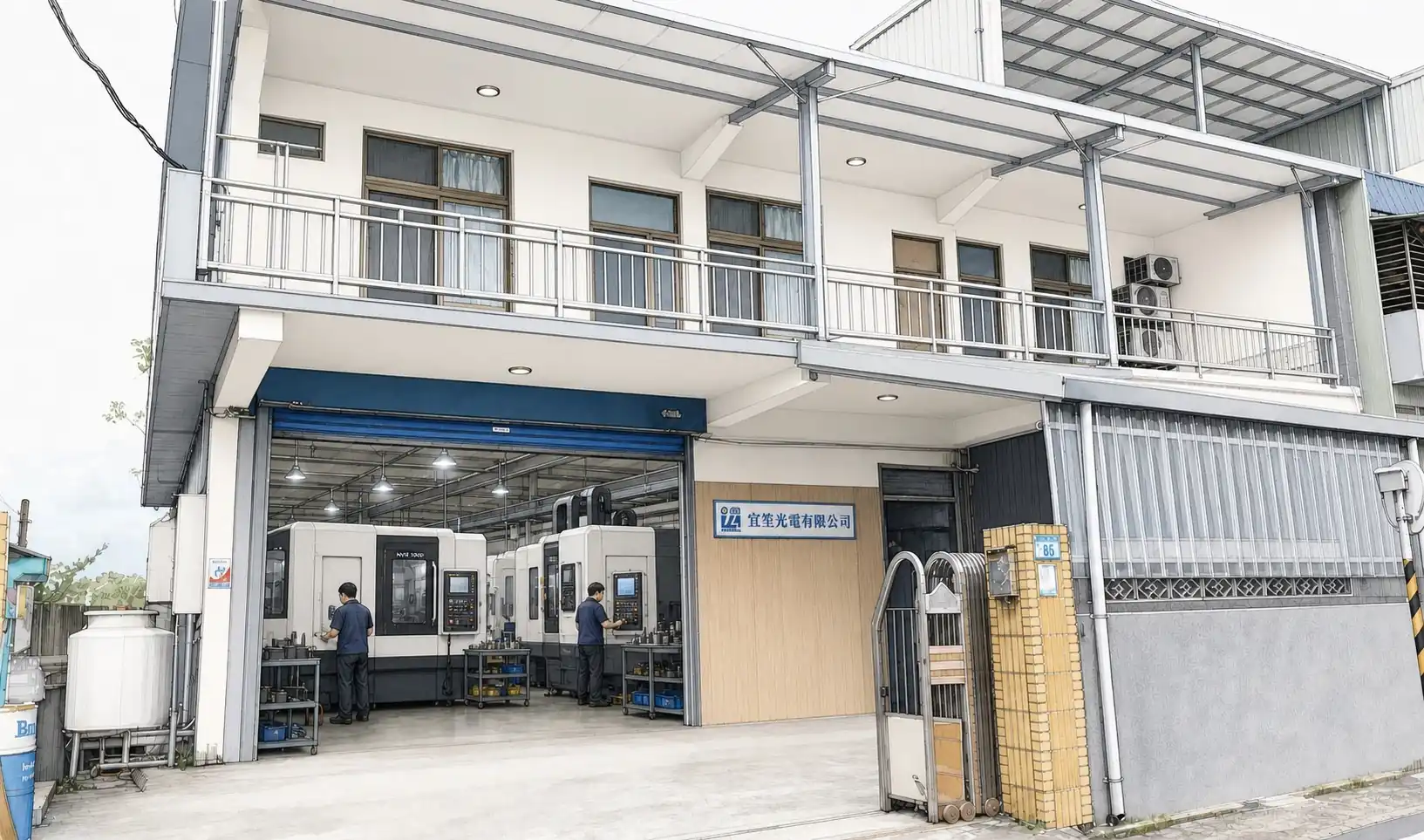宜笙光電桃園平鎮廠區與 CNC 作業情境示意圖